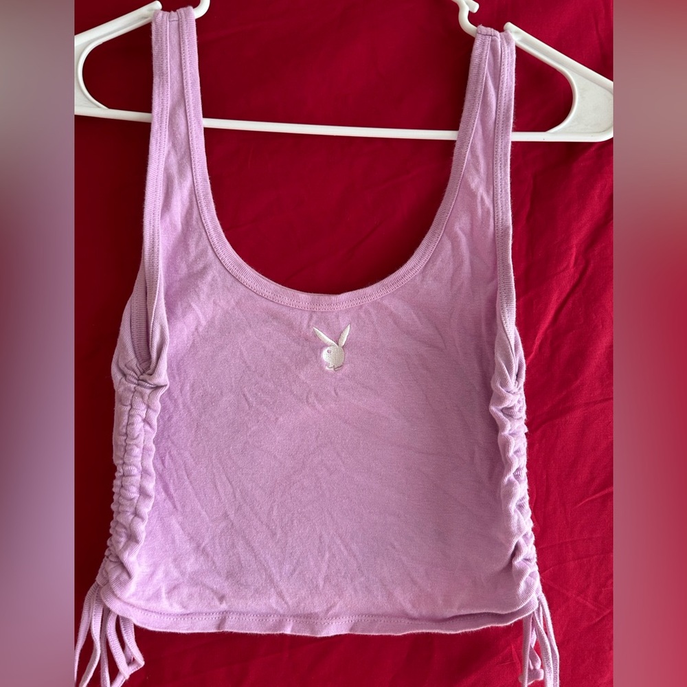 Playboy Pastel Purple Runched-side Cropped Tank Top Size Medium